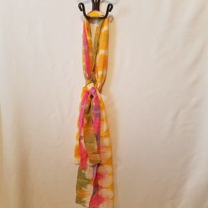 Tie Dye Lightweight Oblong Scarf Yellow Pink Retro